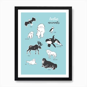 Arctic Animals Blue Art Print