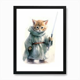 Kitten Cat As A Jedi Watercolour 4 Art Print