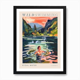 Wild Swimming At Rydal Water Cumbria 4 Poster Art Print