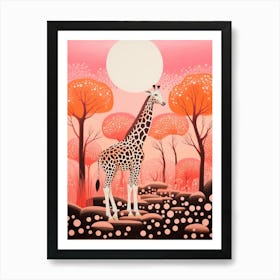 Giraffe In The Trees Cute Pink Patterns 4 Art Print