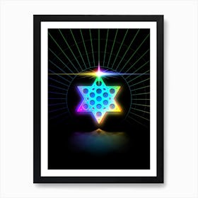 Neon Geometric Glyph in Candy Blue and Pink with Rainbow Sparkle on Black n.0283 Art Print