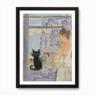 Woman On The Window With A Cat   Portrait   Matisse Inspired Art Print