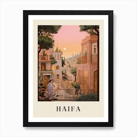 Haifa Israel 4 Vintage Pink Travel Illustration Poster Art Print
