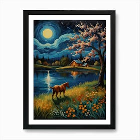 Moonlight By The Lake Art Print