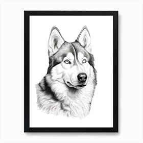 Siberian Husky Dog, Line Drawing 2 Art Print