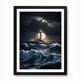 Lighthouse In The Storm Print Art Print