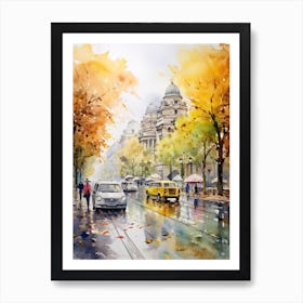 Bucharest Romania In Autumn Fall, Watercolour 3 Art Print