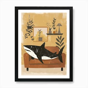 Shark Lying On The Sofa Mustard Tones Art Print