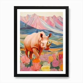 Colourful Rhino With Plants 12 Art Print