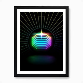 Neon Geometric Glyph in Candy Blue and Pink with Rainbow Sparkle on Black n.0093 Art Print