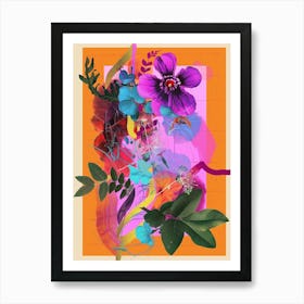 Forget Me Not 3 Neon Flower Collage Art Print