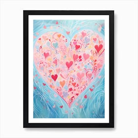 Pastel Blue & Pink Doodle Heart 2 Art Print