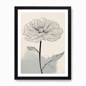Line Art Marigold Flowers Illustration Neutral 12 Art Print