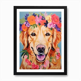 Golden Retriever Portrait With A Flower Crown, Matisse Painting Style 3 Art Print