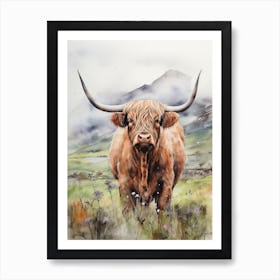 Watercolour Portrait Of A Highland Cow 2 Art Print
