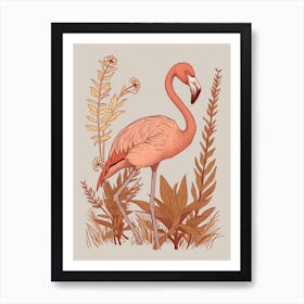 American Flamingo And Croton Plants Minimalist Illustration 4 Art Print