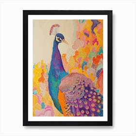 Peacock Wavy Pattern Pencil Crayon Portrait Art Print