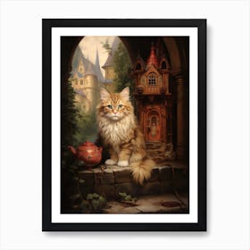 Cat & A Castle Rococo Style 1 Art Print