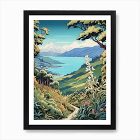 Queen Charlotte Track New Zealand Vintage Travel Illustration Art Print