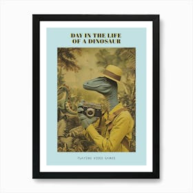 Retro Collage Dinosaur Taking A Photo On An Analogue Camera 3 Poster Art Print