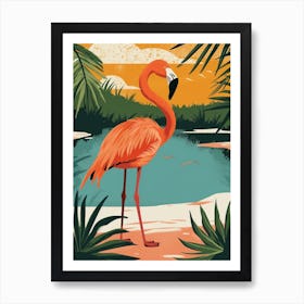 Greater Flamingo Salt Pans And Lagoons Tropical Illustration 7 Art Print