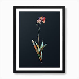 Vintage Corn Lily Botanical Watercolor Illustration on Dark Teal Blue Art Print
