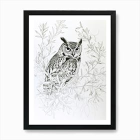 Brown Fish Owl Marker Drawing 4 Art Print