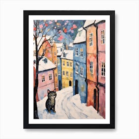 Cat In The Streets Of Stockholm   Sweden With Snow 4 Art Print
