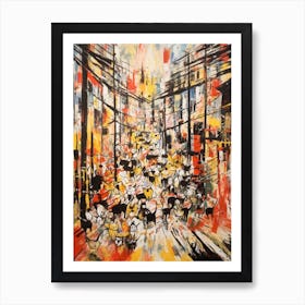 Painting Of A Tokyo With A Cat In The Style Of Abstract Expressionism, Pollock Style 2 Art Print