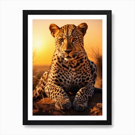 Leopard In The Sunset Art Print