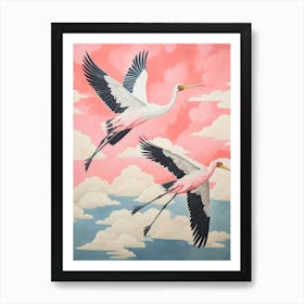 Vintage Japanese Inspired Bird Print Stork 1 Art Print