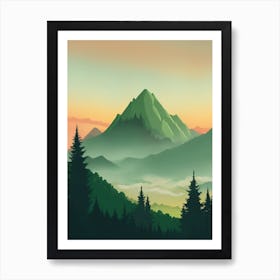 Misty Mountains Vertical Composition In Green Tone 125 Art Print
