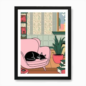 Cat In A Pink Chair Art Print