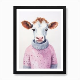 Baby Animal Watercolour Cow Art Print