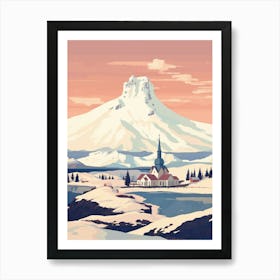 Vintage Winter Travel Illustration Iceland 3 Art Print