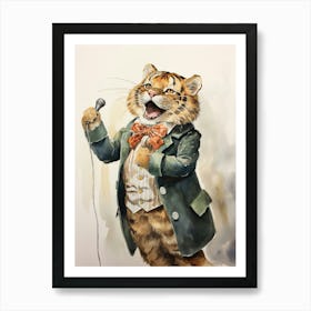 Tiger Illustration Performing Stand Up Comedy Watercolour 1 Art Print