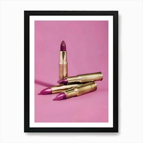 Three Lipsticks On A Pink Background Affiche