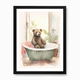 Teddy Bear Painting On A Bathtub Watercolour 8 Art Print