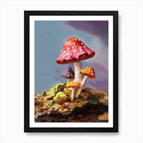Mushrooms Oil Painting 2 Art Print