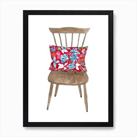 Wooden Chair Brown & Red Art Print
