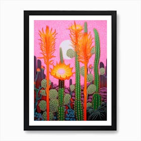 Mexican Style Cactus Illustration Fishhook Cactus 1 Art Print