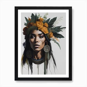 Native American Woman Watercolor Art Art Print