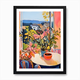 Still life Flower Table By The Window Art Print