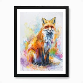 Arctic Fox Colourful Watercolour 1 Art Print