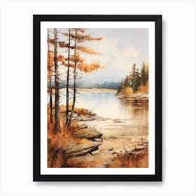 Lake In The Woods In Autumn, Painting 11 Art Print