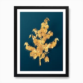 Vintage Aloe Yucca Botanical in Gold on Teal Blue n.0360 Art Print