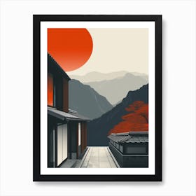 Japandi Cubist Fusion: Japanese Landscape 1 Art Print