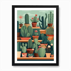 Cacti In Pots Illustration 1 Art Print