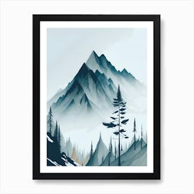 Mountain And Forest In Minimalist Watercolor Vertical Composition 119 Art Print