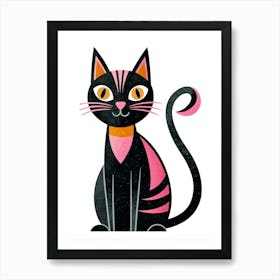 Black Cat With Pink Stripes Art Print